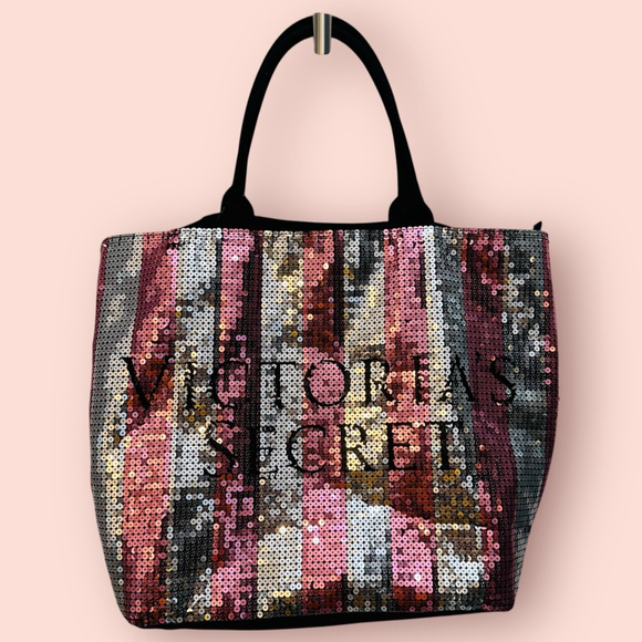 Victoria's Secret Handbags - Victoria's Secret Limited Edition Pink Silver Sequin Weekender Tote Bag One Size